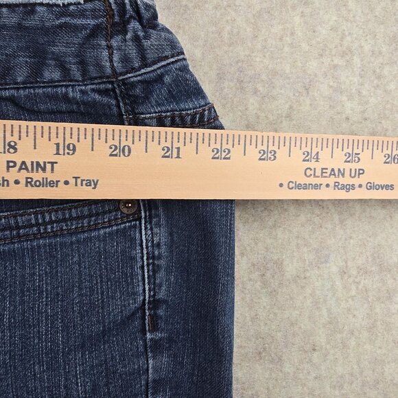 Liz Claiborne Women’s Bootcut Jeans Medium Wash 22W Elastic Waist Distressed Hem - Picture 3 of 9